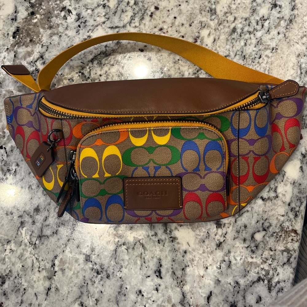 Coach Track Belt Bag Pride Rainbow Signature Canvas Fanny Bag